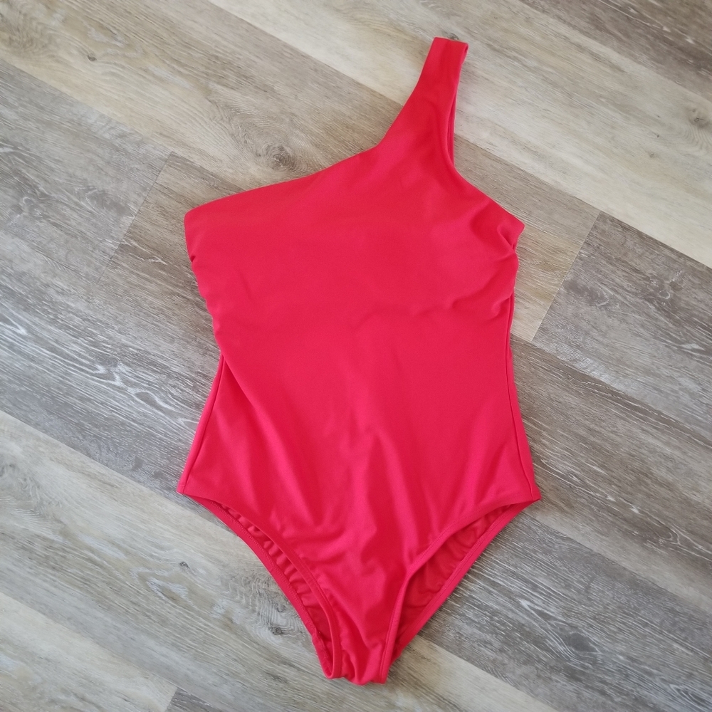 NWT Kona Sol Red One Shoulder One Piece Swimsuit Size Large
